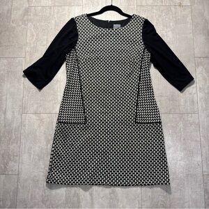 Rabbit rabbit rabbit petite Black White Patterned Dress retro 3/4 sleeve 14P